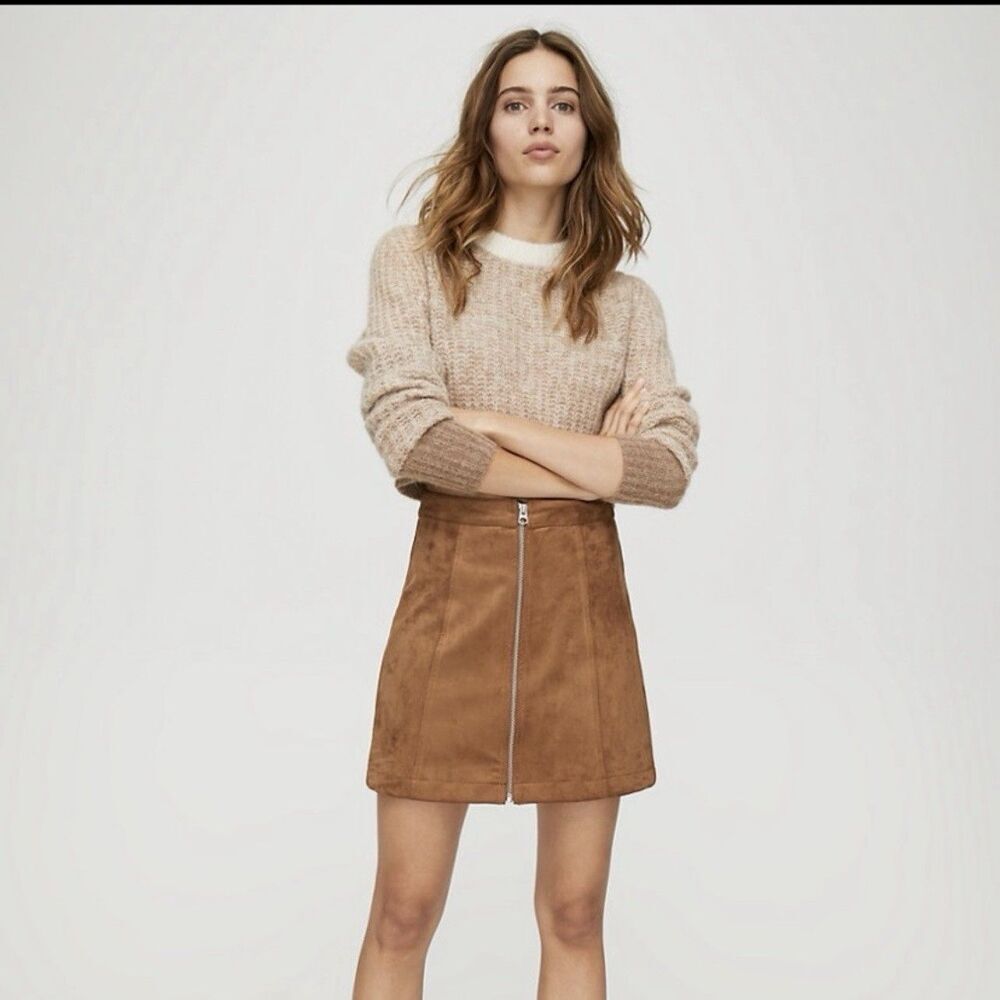 Aritzia Wilfred Free Leah Faux Suede Mini Skirt Size 0 Camel Brown Cognac